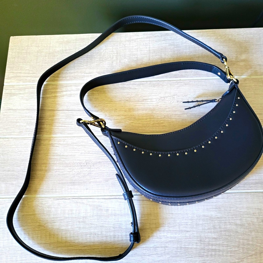 Talbots Dark Blue Studded Crescent Shoulder hand crossbody Bag Small leather